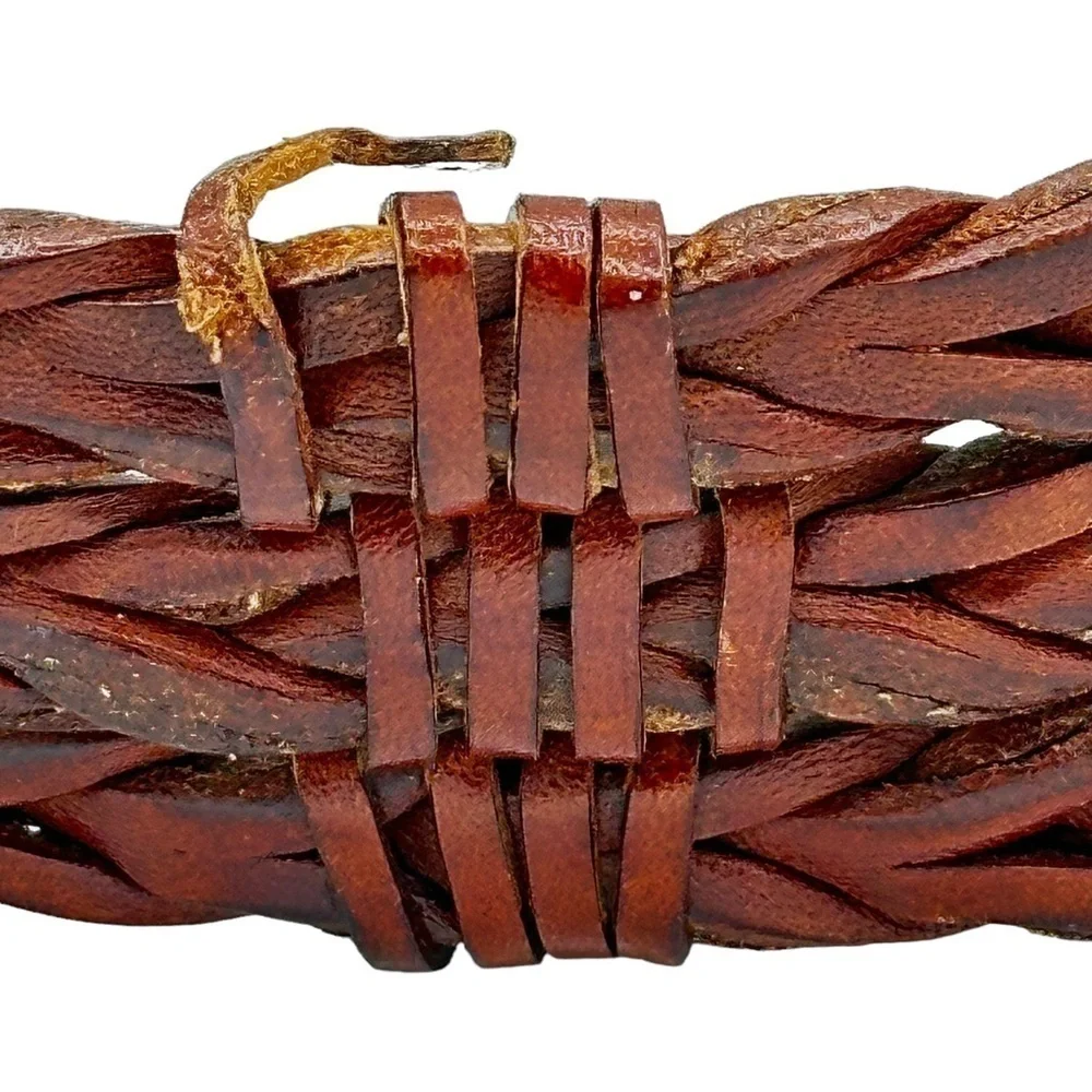 Women's Vintage Braided Leather‎ Triple Strand Belt British Tan Size Medium
